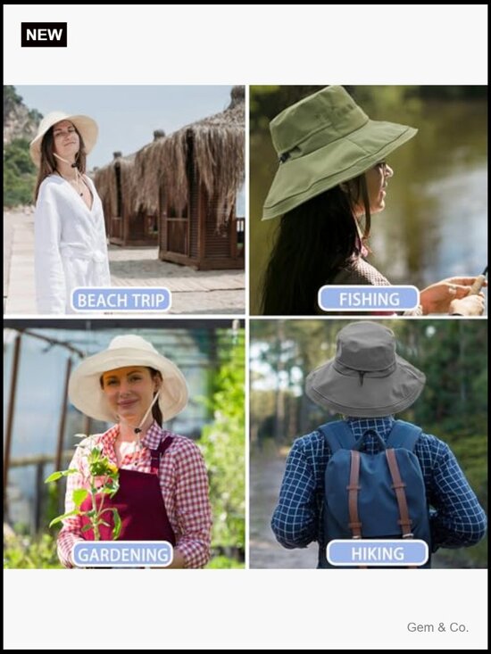 UV Protection Wide Brim Bucket Hat with Ponytail Hole Waterproof Foldable main image 7